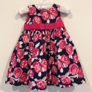 Gymboree Navy and Pink Flowered Dress w/ cover